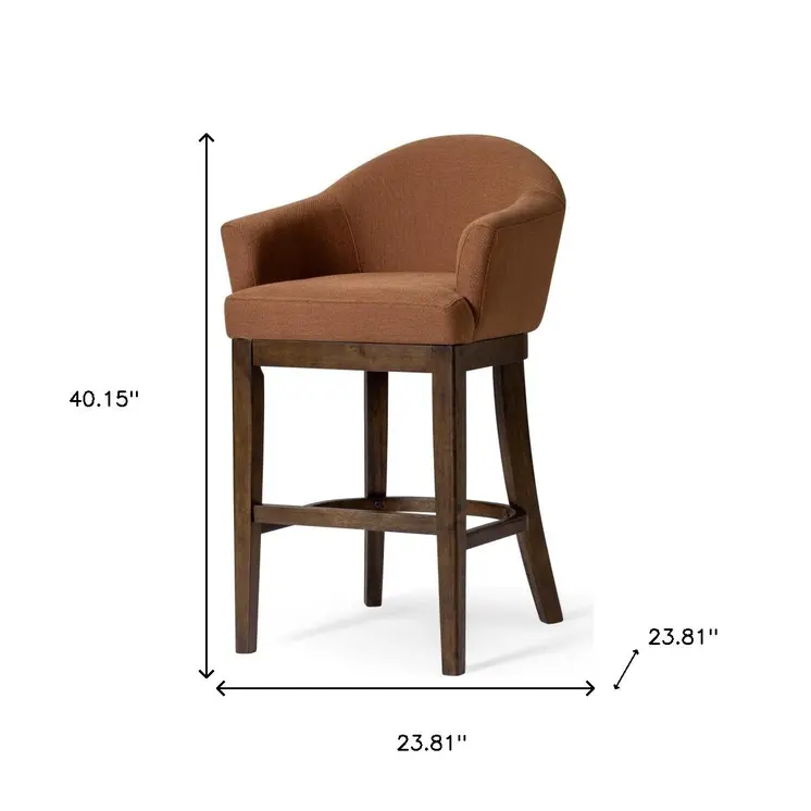 40" Brown Fabric and Solid Wood Bar Height Swivel Bar Chair