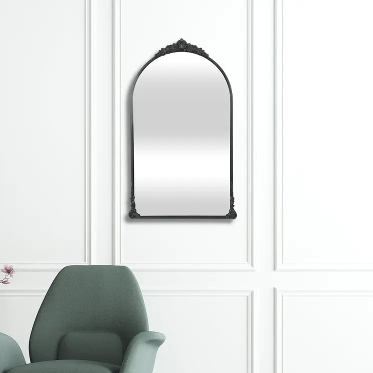 34" Black Metal Arch Accent Mirror
