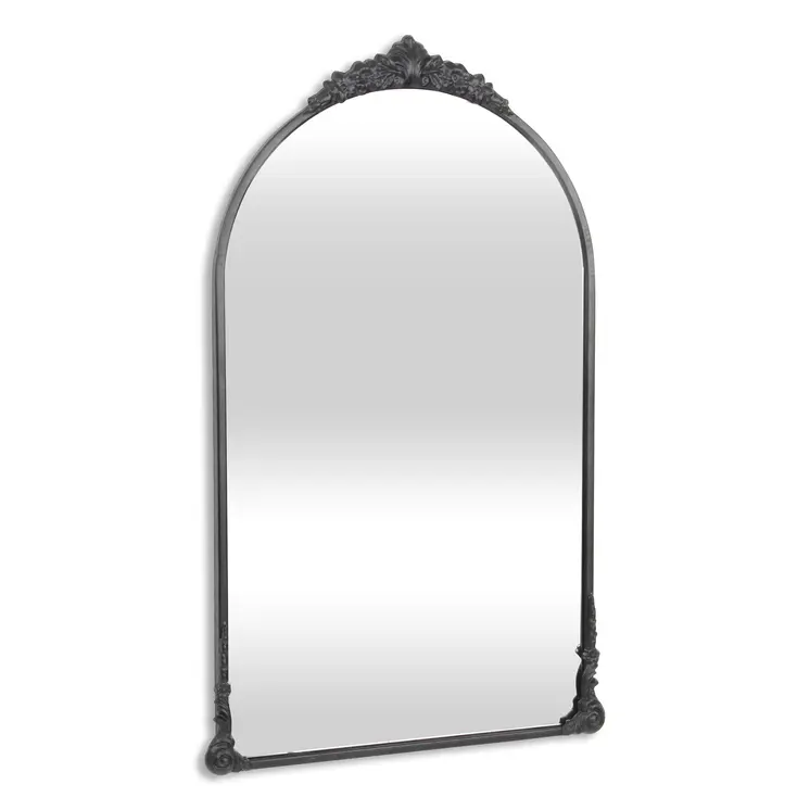34" Black Metal Arch Accent Mirror