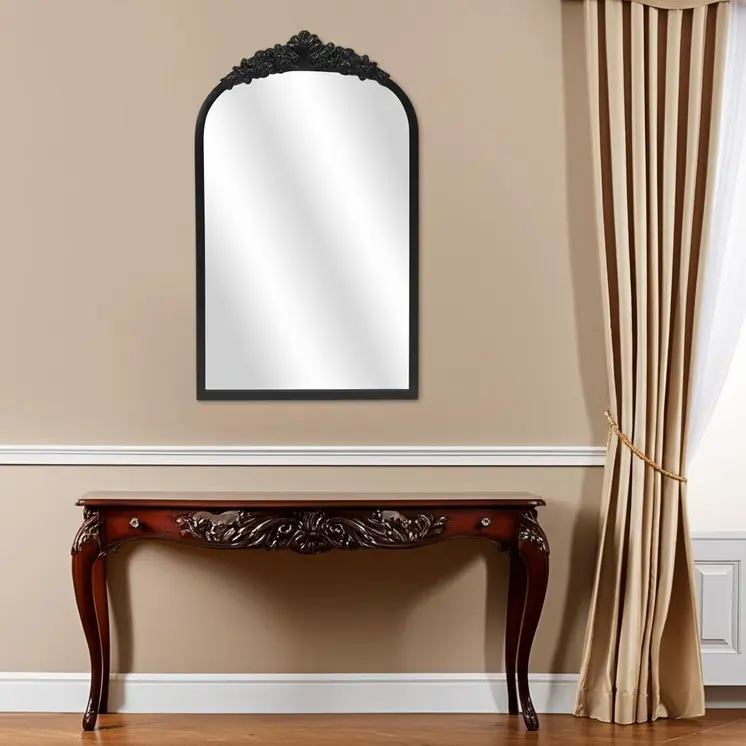 16" Black Metal Arch Accent Mirror