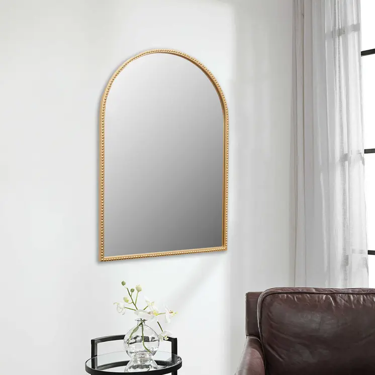 34" Gold Metal Beaded Arch Accent Mirror