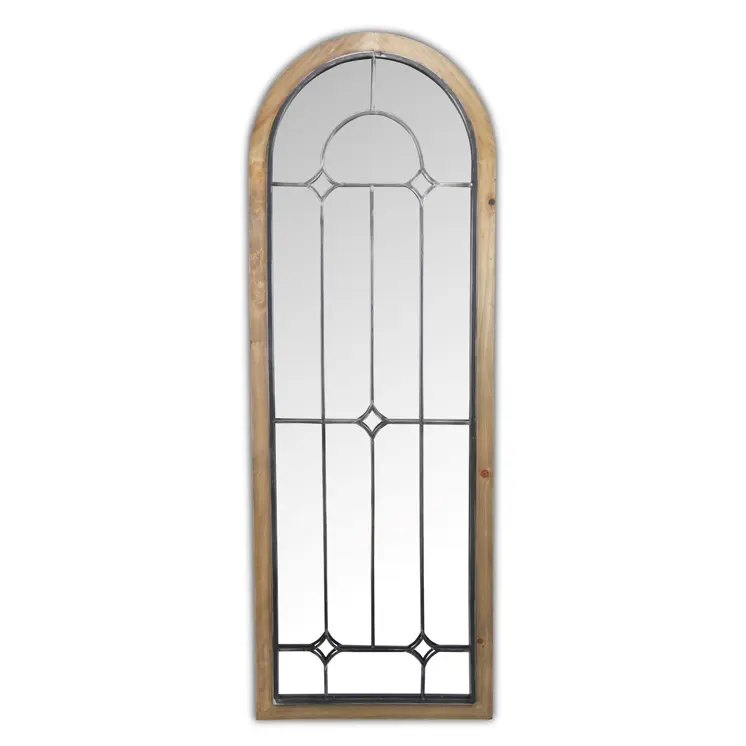 62" Brown Rustic Wood And Metal Arch Freestanding and Wall Mount Full Length Mirror