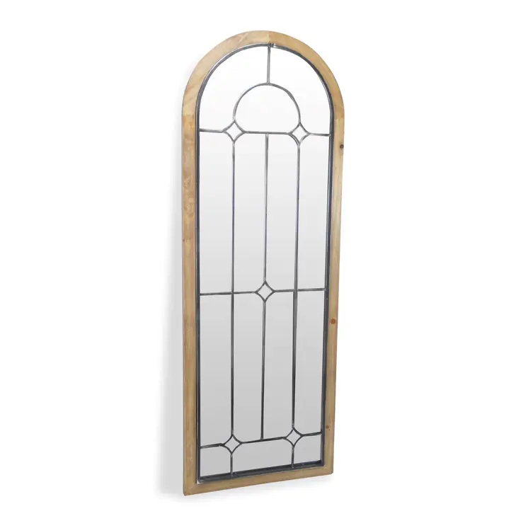 62" Brown Rustic Wood And Metal Arch Freestanding and Wall Mount Full Length Mirror