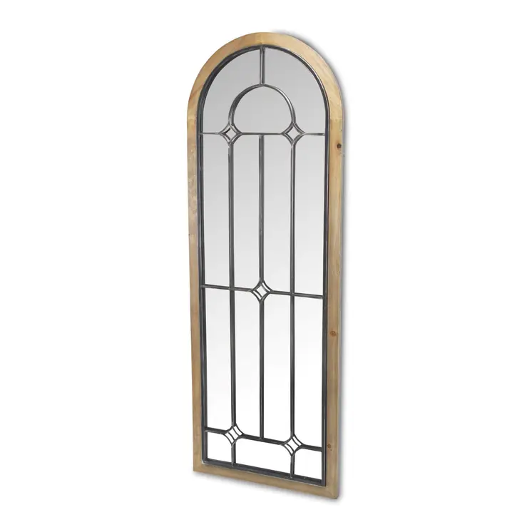 62" Brown Rustic Wood And Metal Arch Freestanding and Wall Mount Full Length Mirror