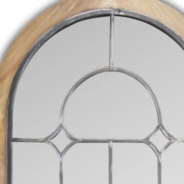 62" Brown Rustic Wood And Metal Arch Freestanding and Wall Mount Full Length Mirror