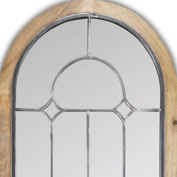 62" Brown Rustic Wood And Metal Arch Freestanding and Wall Mount Full Length Mirror