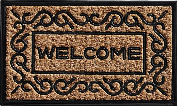 18" X 30" Natural And Black Coir Welcome Outdoor Door Mat