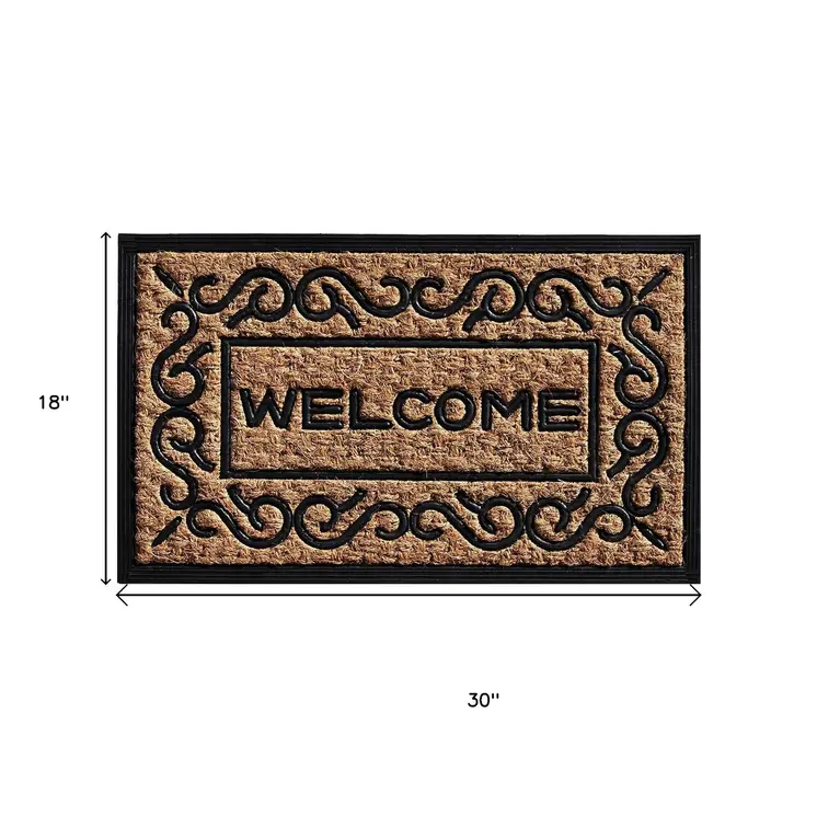18" X 30" Natural And Black Coir Welcome Outdoor Door Mat