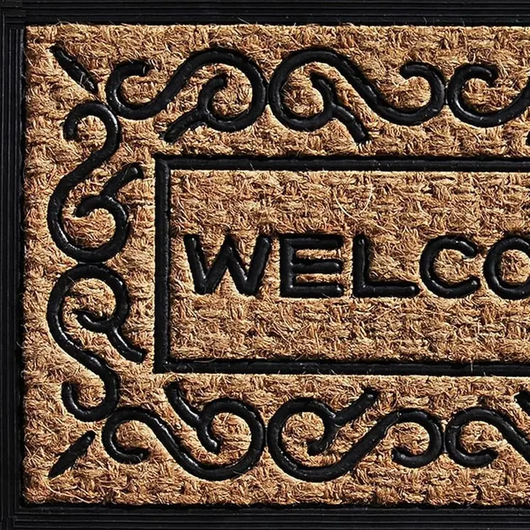 18" X 30" Natural And Black Coir Welcome Outdoor Door Mat