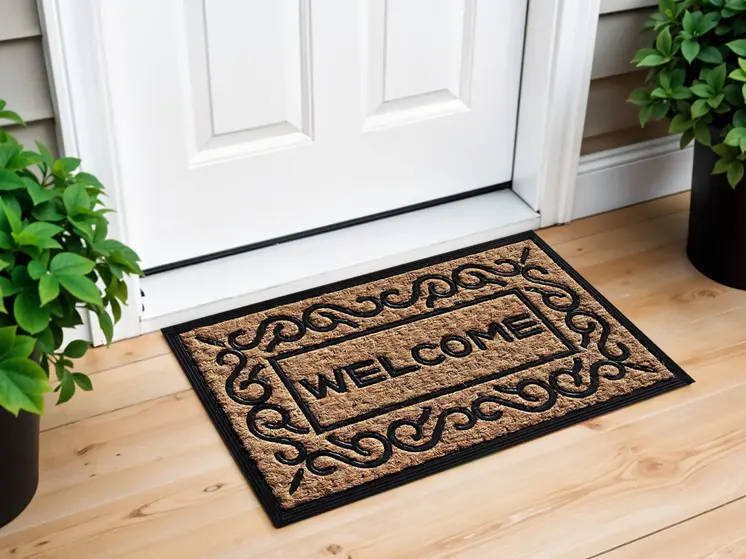 18" X 30" Natural And Black Coir Welcome Outdoor Door Mat