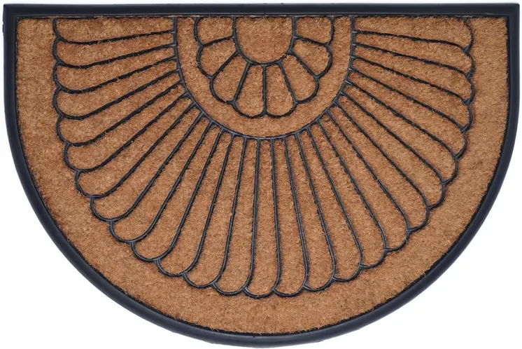 24" X 36" Black And Natural Semi Circle Outdoor Coir And Rubber Door Mat