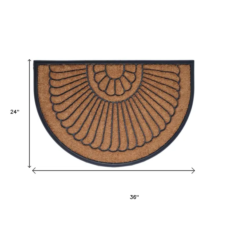 24" X 36" Black And Natural Semi Circle Outdoor Coir And Rubber Door Mat