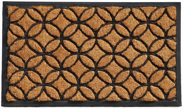 24" X 36" Black And Natural Geometric Outdoor Coir And Rubber Door Mat