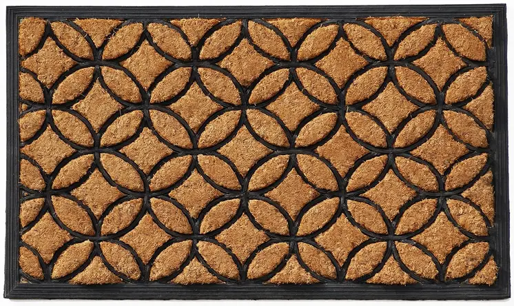 24" X 36" Black And Natural Geometric Outdoor Coir And Rubber Door Mat