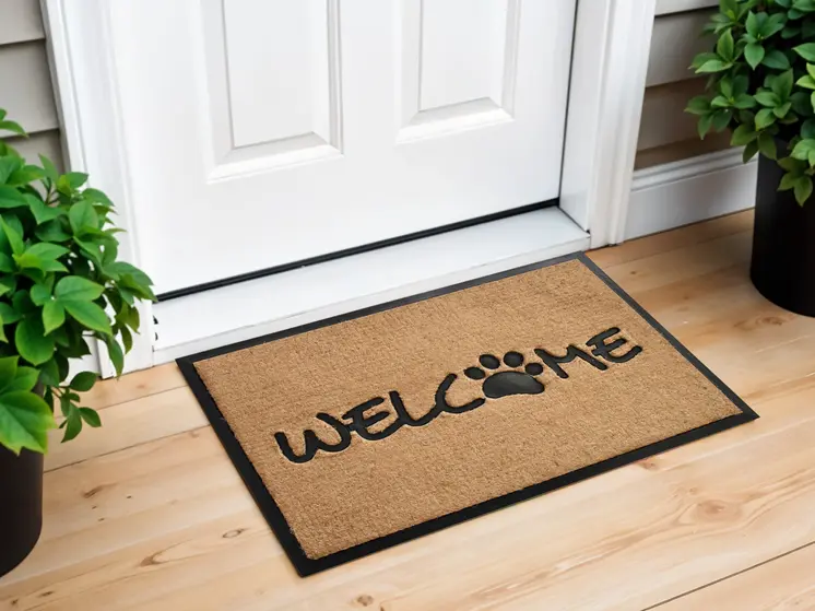 24" X 36" Natural And Black Coir Welcome Outdoor Door Mat