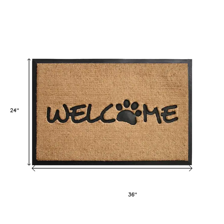 24" X 36" Natural And Black Coir Welcome Outdoor Door Mat