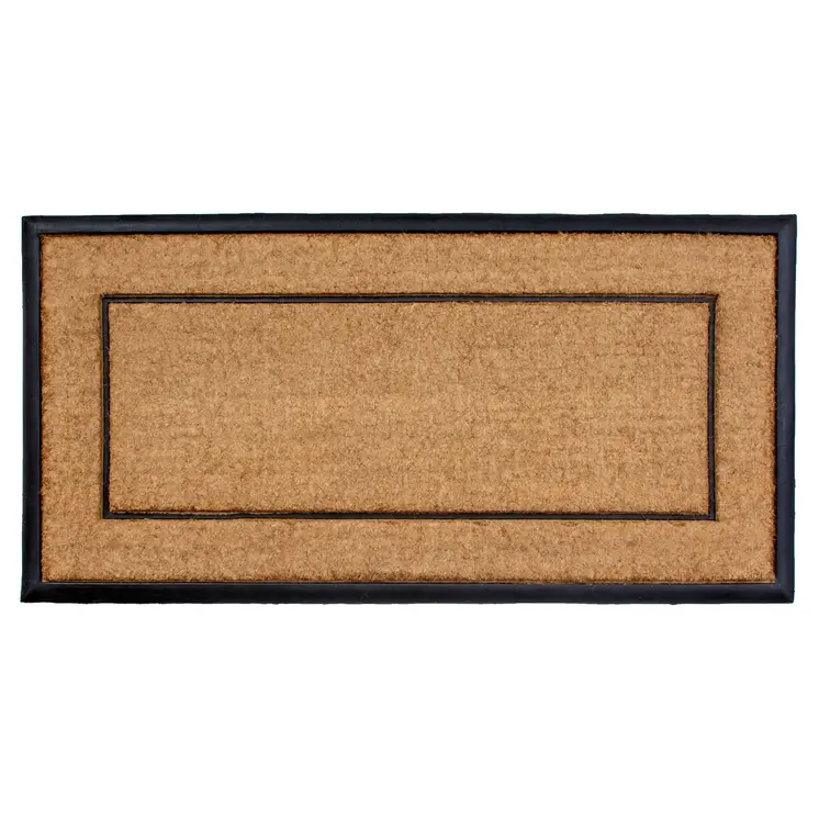 24" X 48" Natural And Black Striped Border Outdoor Coir And Rubber Door Mat