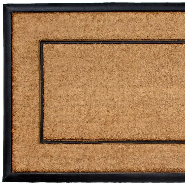 24" X 48" Natural And Black Striped Border Outdoor Coir And Rubber Door Mat