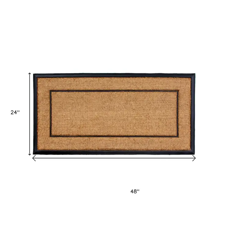 24" X 48" Natural And Black Striped Border Outdoor Coir And Rubber Door Mat