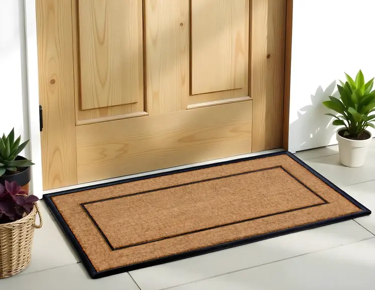24" X 48" Natural And Black Striped Border Outdoor Coir And Rubber Door Mat