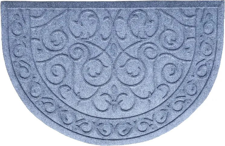 18" X 30" Gray Scrollwork Semi Circle Outdoor Polypropylene Door Mat