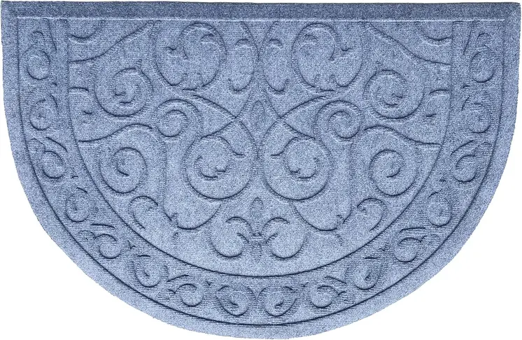 18" X 30" Gray Scrollwork Semi Circle Outdoor Polypropylene Door Mat