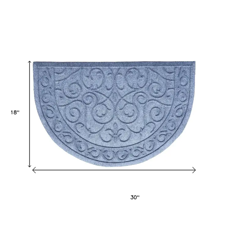 18" X 30" Gray Scrollwork Semi Circle Outdoor Polypropylene Door Mat