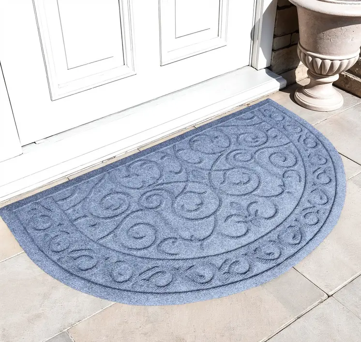18" X 30" Gray Scrollwork Semi Circle Outdoor Polypropylene Door Mat