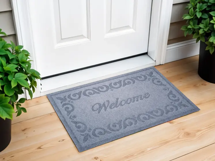 18" X 30" Gray Scrollwork Border Welcome Outdoor Polypropylene Door Mat