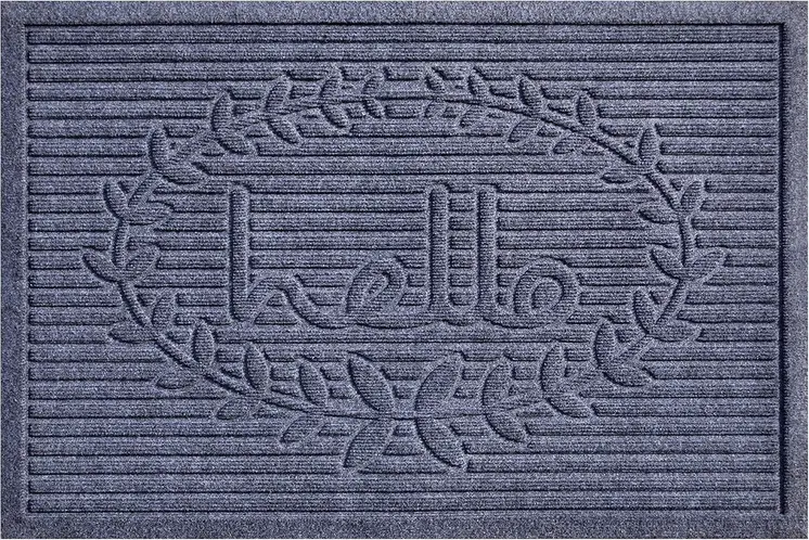 24" X 36" Dark Gray Striped Hello Outdoor Polypropylene  Door Mat