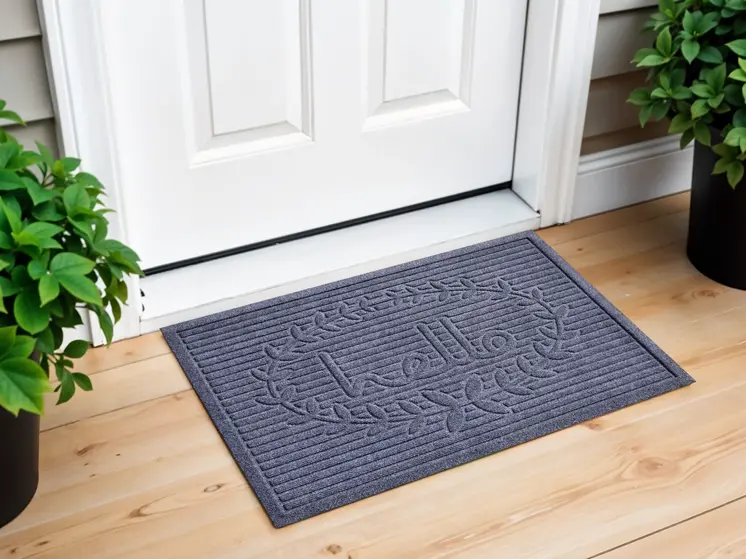 24" X 36" Dark Gray Striped Hello Outdoor Polypropylene  Door Mat