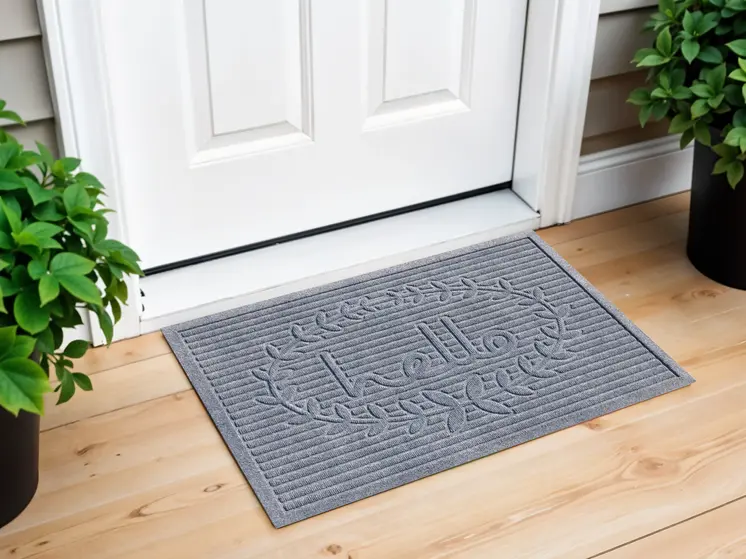 24" X 36" Gray Striped Hello Outdoor Polypropylene Door Mat