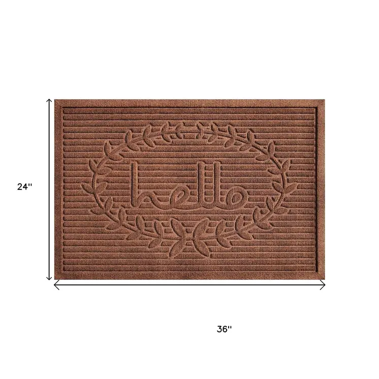 24" X 36" Brown Striped Hello Outdoor Polypropylene Door Mat