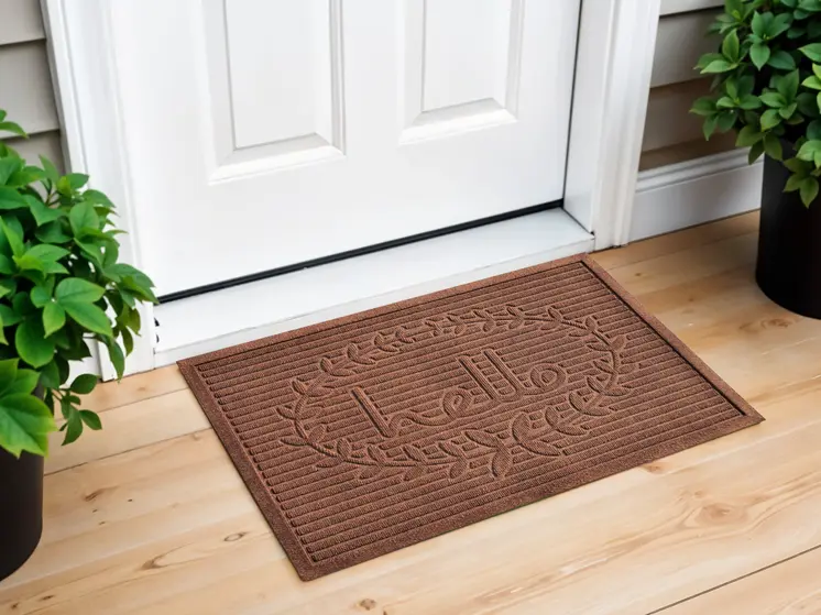 24" X 36" Brown Striped Hello Outdoor Polypropylene Door Mat