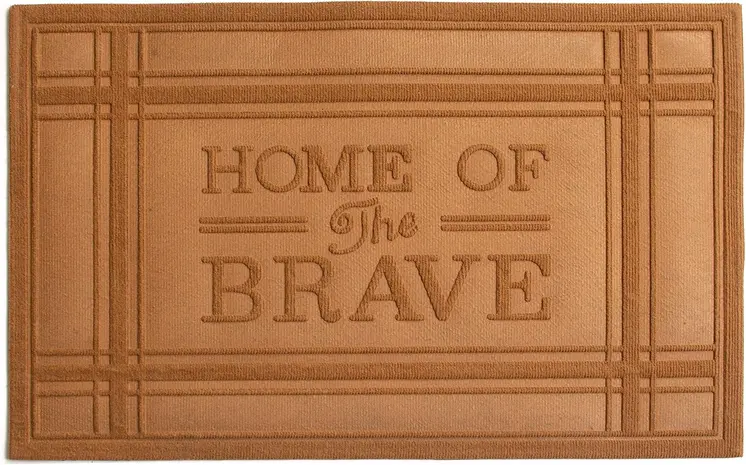 24" X 36" Brown Striped Border Home Of The Brave Outdoor Polypropylene Door Mat