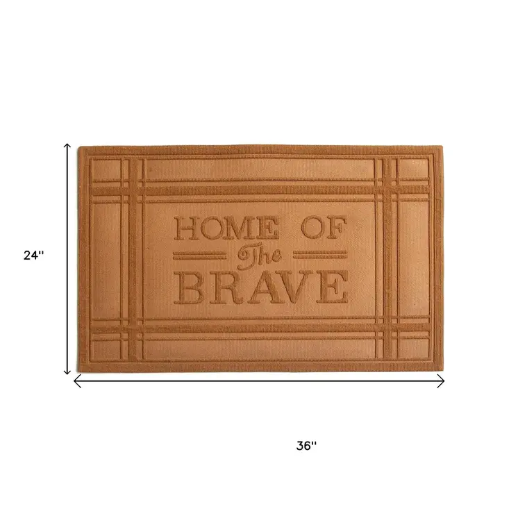 24" X 36" Brown Striped Border Home Of The Brave Outdoor Polypropylene Door Mat