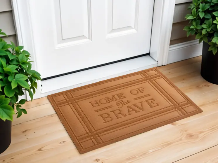 24" X 36" Brown Striped Border Home Of The Brave Outdoor Polypropylene Door Mat