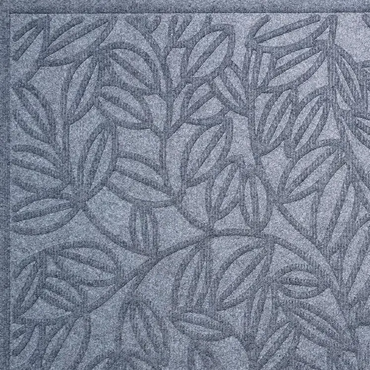 24" X 36" Gray Botanical Leaves Outdoor Polypropylene Door Mat