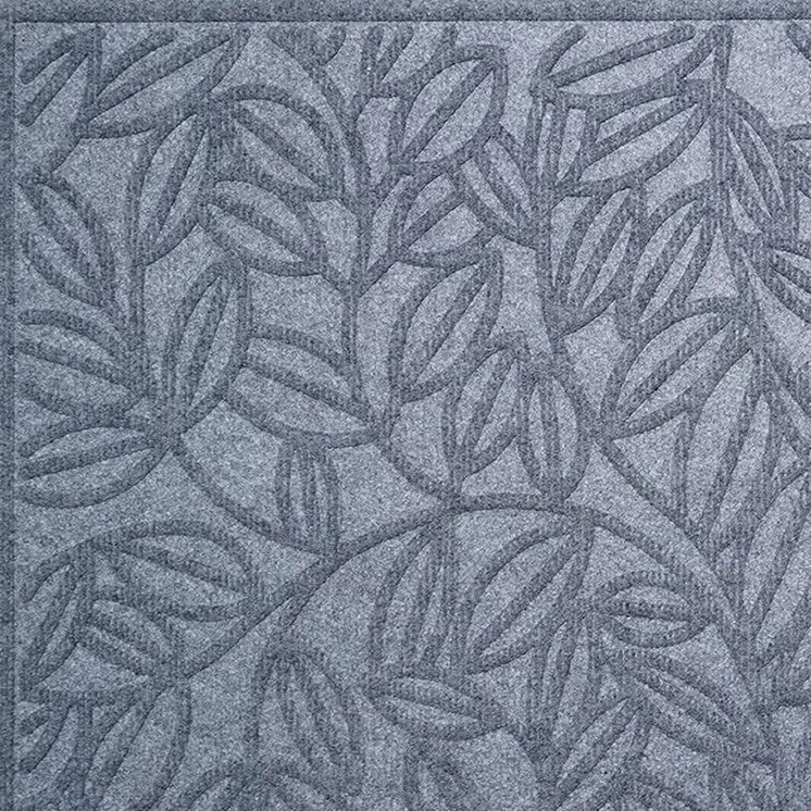 24" X 36" Gray Botanical Leaves Outdoor Polypropylene Door Mat