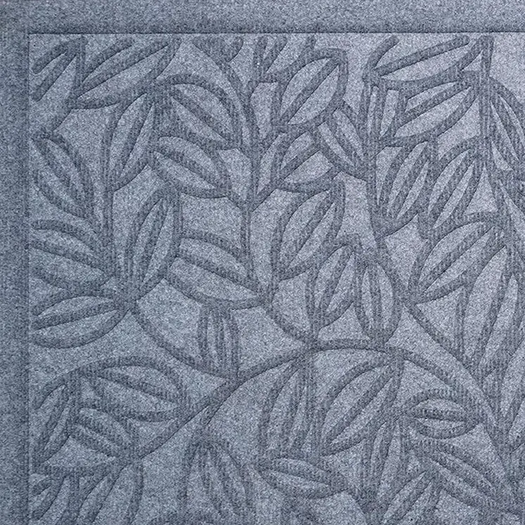 24" X 36" Gray Botanical Leaves Outdoor Polypropylene Door Mat