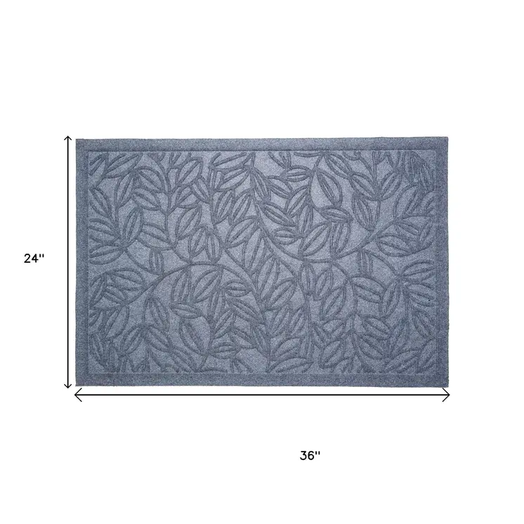 24" X 36" Gray Botanical Leaves Outdoor Polypropylene Door Mat
