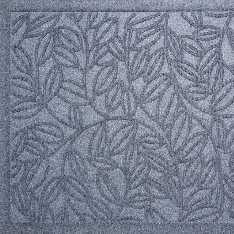 24" X 36" Gray Botanical Leaves Outdoor Polypropylene Door Mat