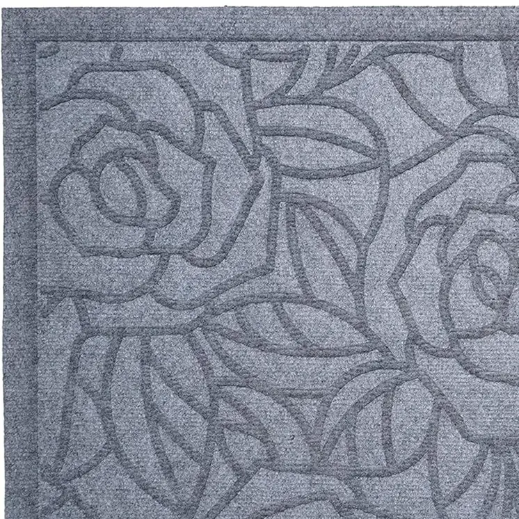 24" X 36" Gray Floral Outdoor Polypropylene Door Mat