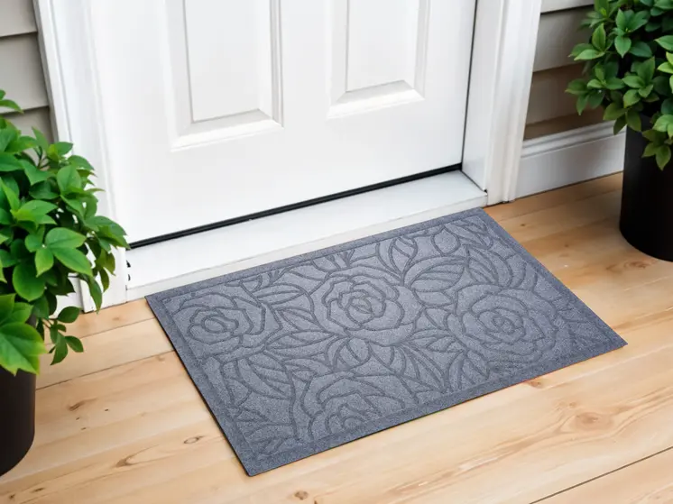 24" X 36" Gray Floral Outdoor Polypropylene Door Mat