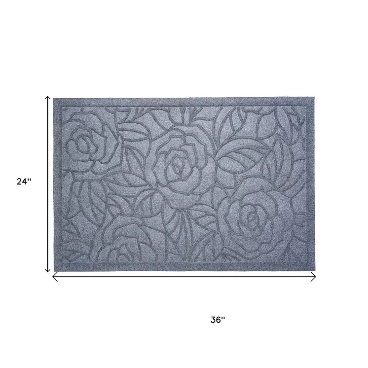 24" X 36" Gray Floral Outdoor Polypropylene Door Mat