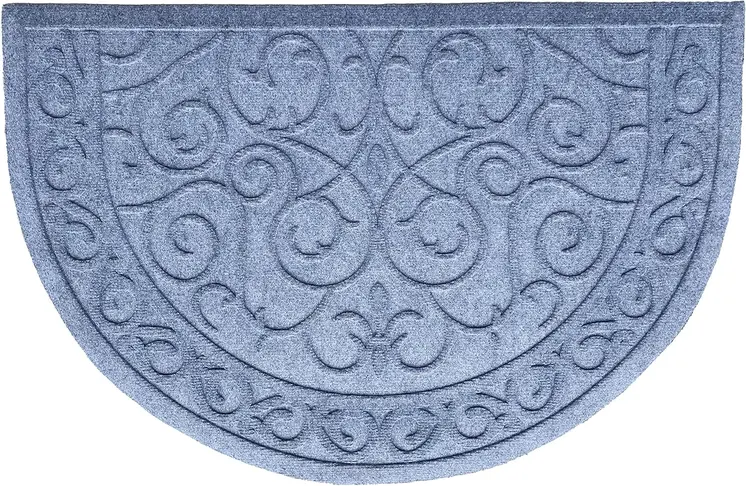 24" X 36" Gray Scrollwork Semi Circle Outdoor Polypropylene Door Mat