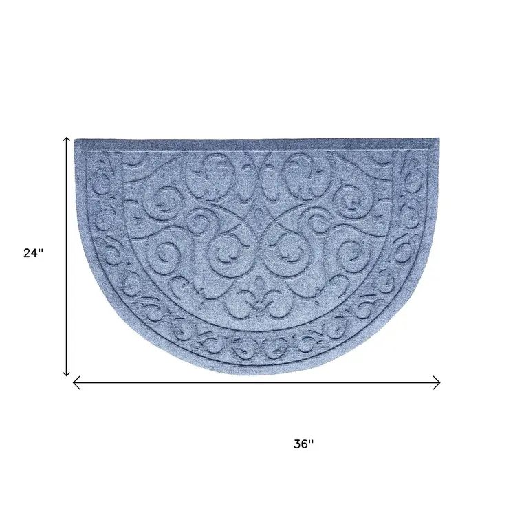 24" X 36" Gray Scrollwork Semi Circle Outdoor Polypropylene Door Mat