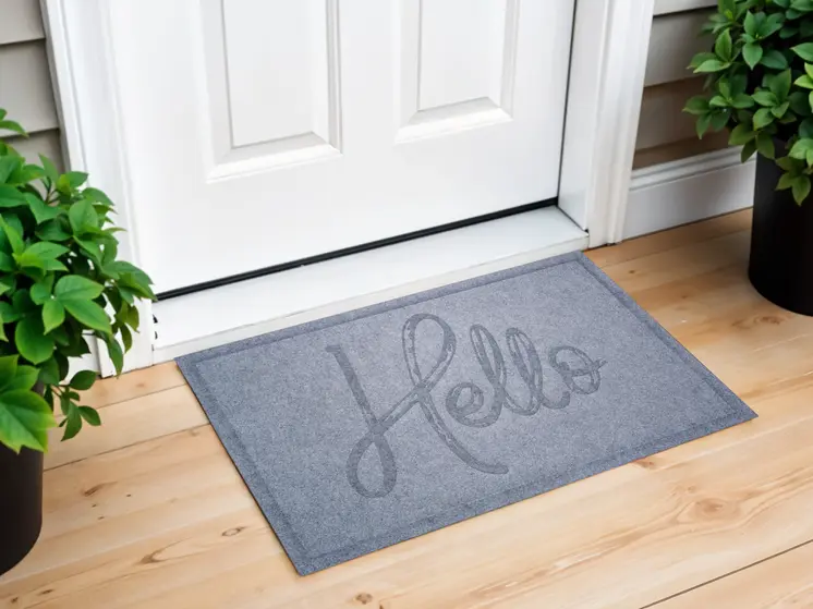 24" X 36" Gray Hello Outdoor Polypropylene Door Mat