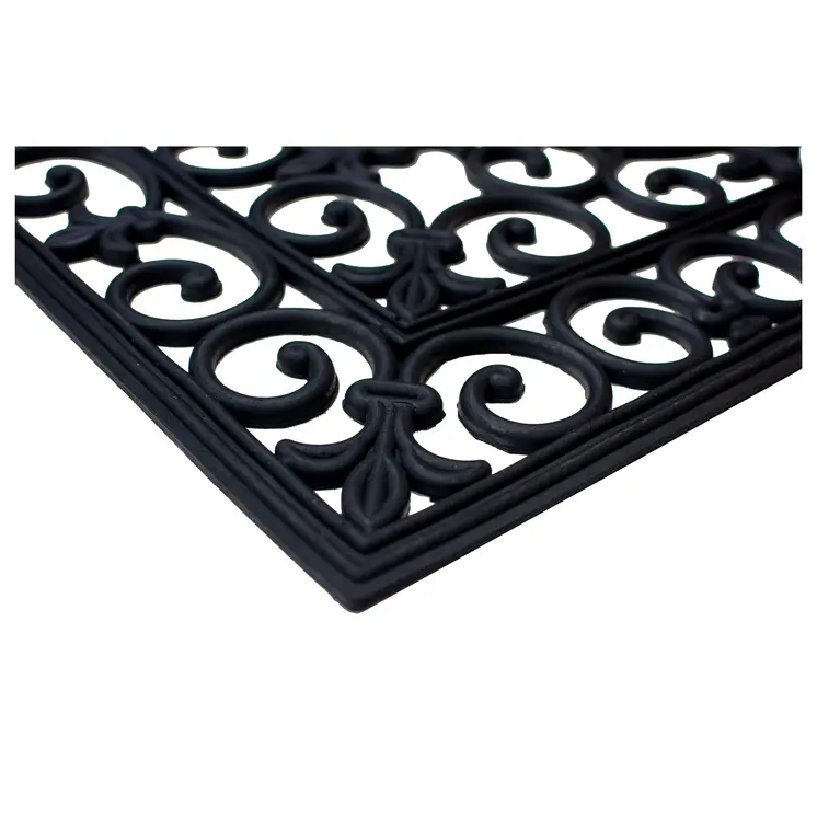 17" X 41" Black Scrollwork Outdoor Rubber Door Mat