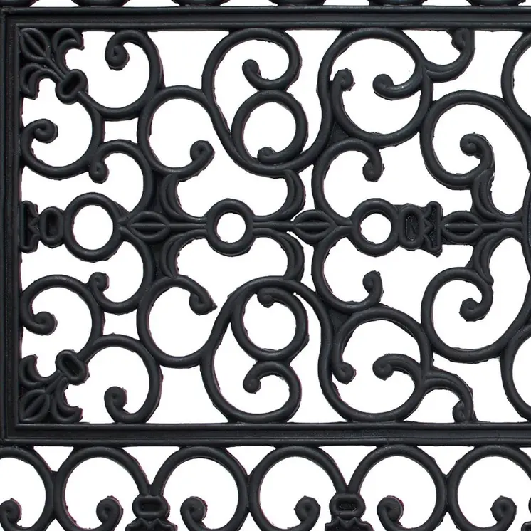 17" X 41" Black Scrollwork Outdoor Rubber Door Mat